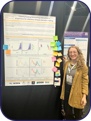 Dr Saras Windecker presenting on communicating forecast and scenario projections for decision-making at the Communicable Diseases and Immunisation Conference in 2025